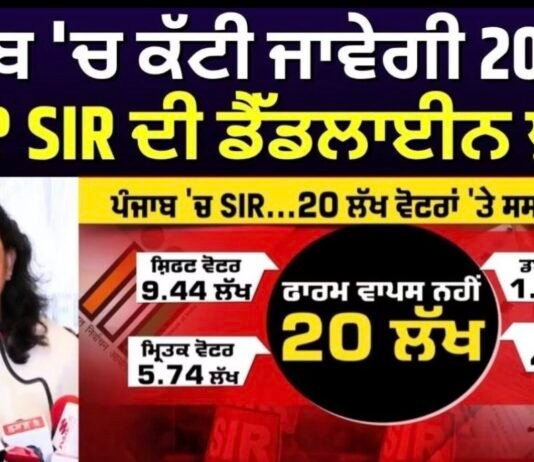 SIR in Punjab: ਪੰਜਾਬ ‘ਚ ਕੱਟੀ ਜਾਵੇਗੀ 20 ਲੱਖ ਵੋਟ ? SIR ਦੀ ਡੈੱਡਲਾਈਨ ਖ਼ਤਮ |
